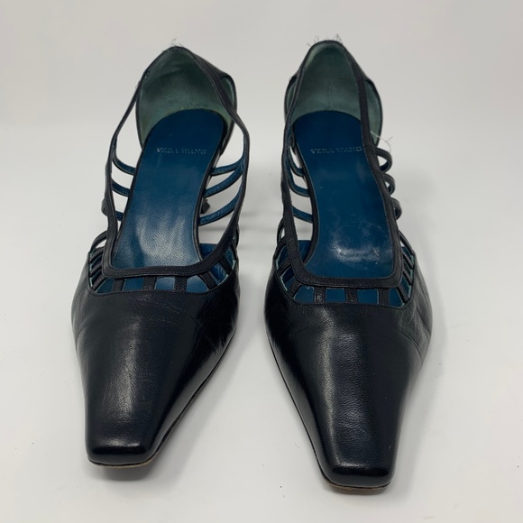 Vera Wang Black Leather Cage Pointed Toe Heels - Picture 5 of 8